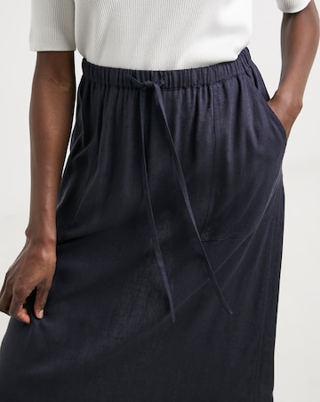 Navy Linen Mix Maxi Skirt