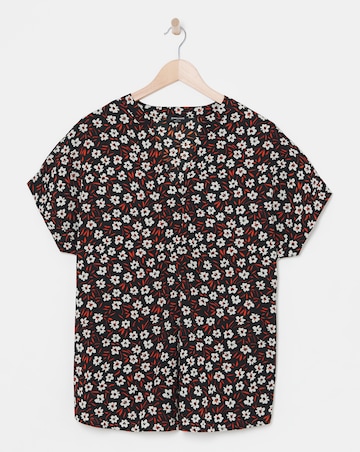 Floral Print Short Sleeved Grandad Collar Top