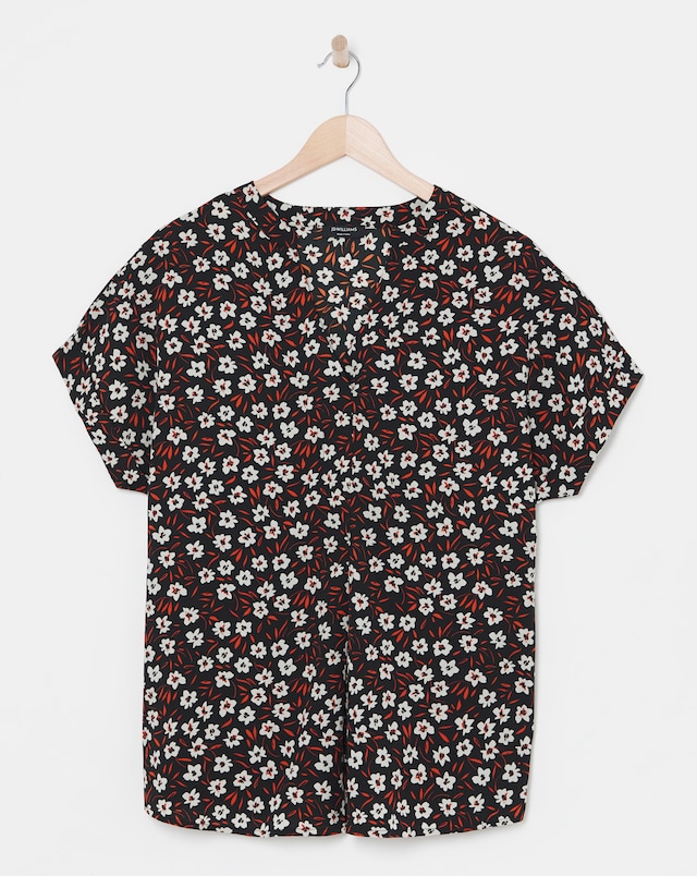 Floral Print Short Sleeved Grandad Collar Top