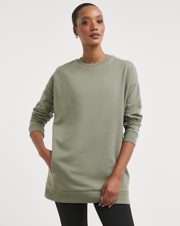 Crew Neck Side Pocket Longline Sweatshirt