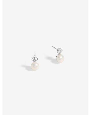 Simply Silver Sterling Silver 925 Cubic Zirconia Clover and Pearl Drop Studs