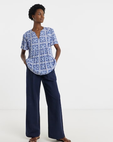 Crinkle Tie Front Short Sleeve Blouse