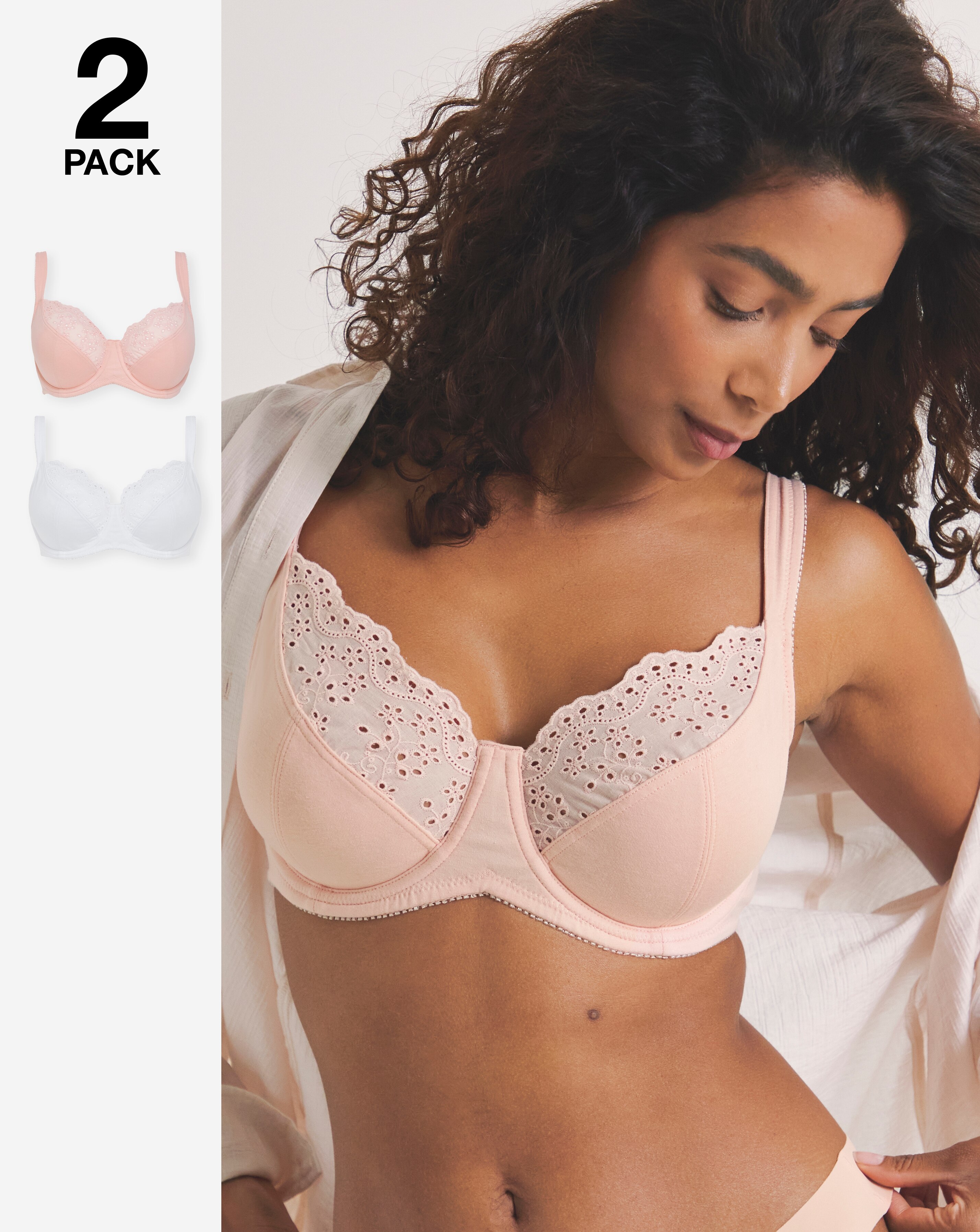 Pretty Secrets (2 Pack) New Jane Full Cup Wired Bras (D-K) Blush/White