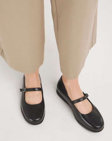 Heavenly Soles Annette Mary Jane Flat Leather Ballerina - Wide Fit (E)