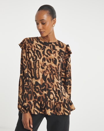 Frill Detail Smock Blouse - Leopard