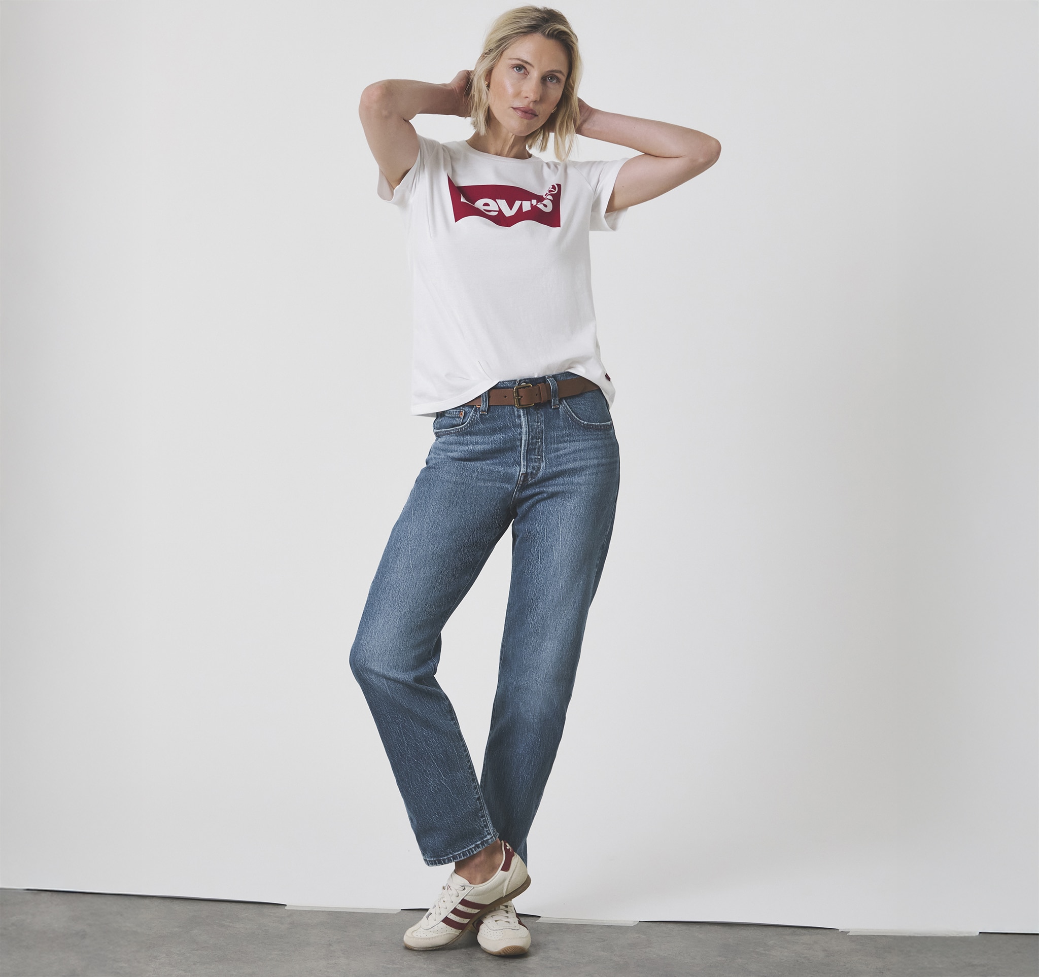 A lady wearing Levi's clothing.