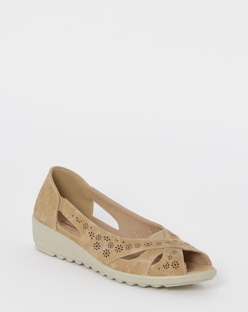 Cushion Walk Beige Cut-Out Peep Toe Sandals - Wide Fit (E)