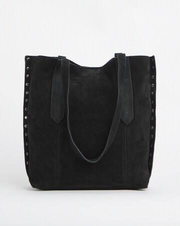 Black Real Suede Studded Tote Bag