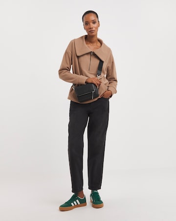 Beige Ottoman Half Zip Sweatshirt