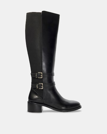 Dune Tatter Black Leather Stretch-Back Knee-High Boots Standard Fit