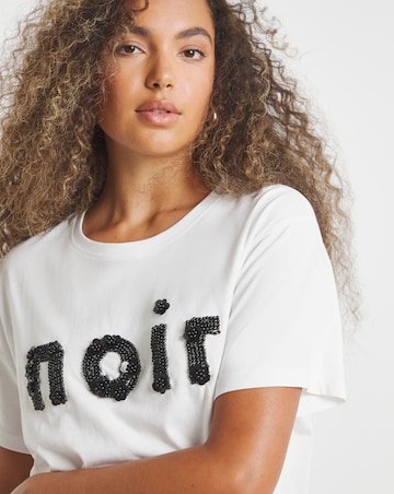 Simply Be White Noir Beaded Floral Graphic T-Shirt