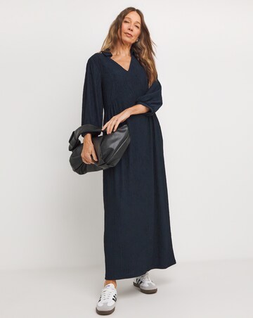 Textured Jersey Collared Midi Dress