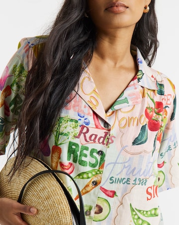 Postcard Print Linen Revere Shirt