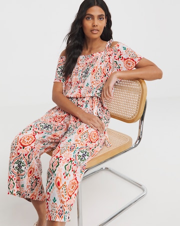 Printed Crinkle Strap Jumpsuit