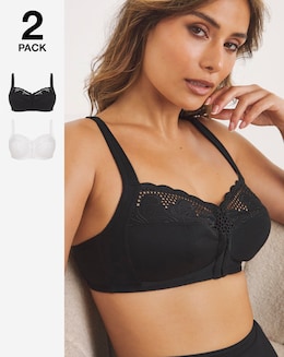 Pretty Secrets (2 Pack) Elana Full Cup Front Fastening Bras (B-F) Black/White