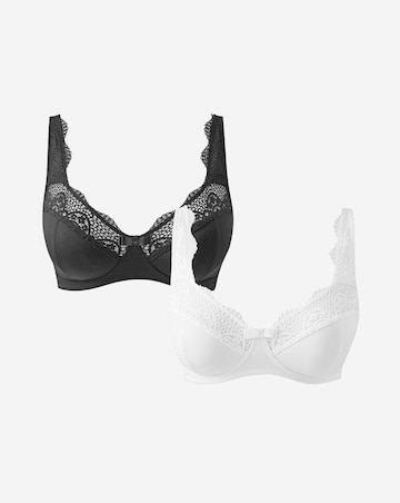 Pretty Secrets (2 Pack) Lottie Lace Non Wired Bras (B-F) White/Black