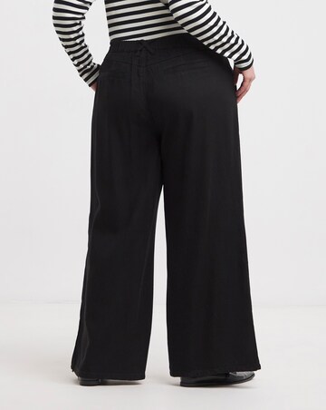 Black Draped Lyocell Wide Leg Jeans