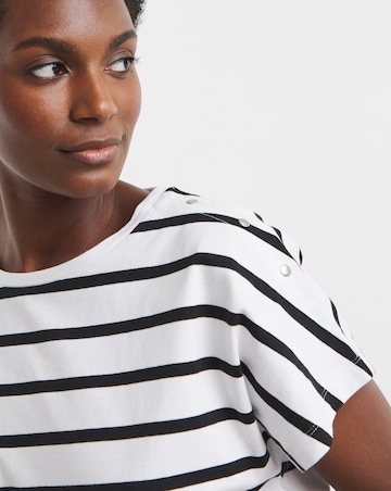 Pure Cotton Striped Button Shoulder T-Shirt