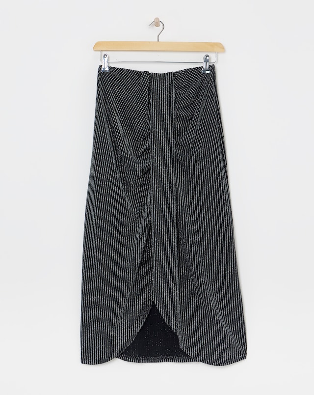 Silver Glitter Striped Jersey Midi Skirt