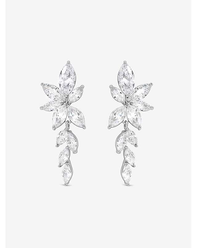 Jon Richard Rhodium Plated Crystal Leaf Drop Earrings