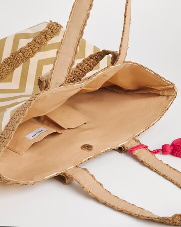 Natural Raffia Chevron Beach Bag