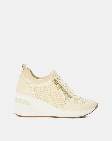 Dune Natural Eilin Wedge Lace-Up Trainers