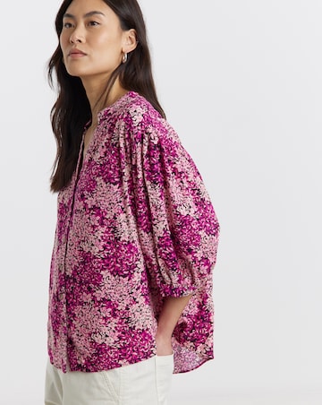 Collarless Oversized Short Sleeve Blouse