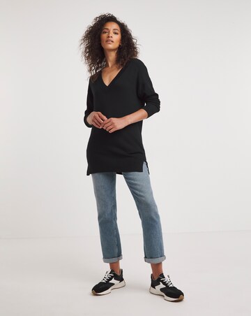 Black Slouchy V Neck Tunic