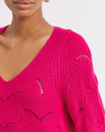 Rasberry V-neck Open Stitch Tunic