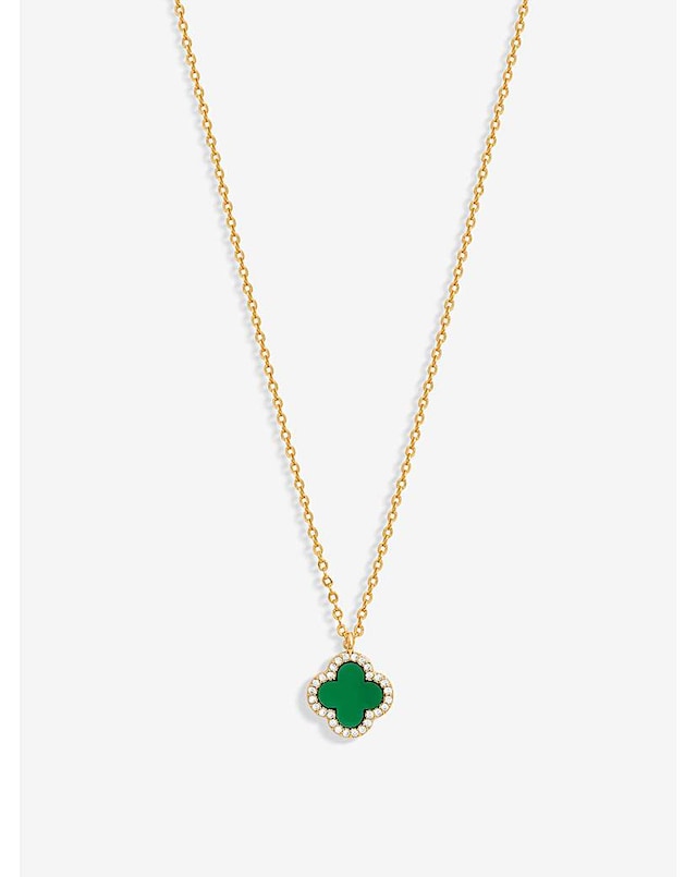 Jon Richard Gold Plated And Malachite Clover Pendant Necklace