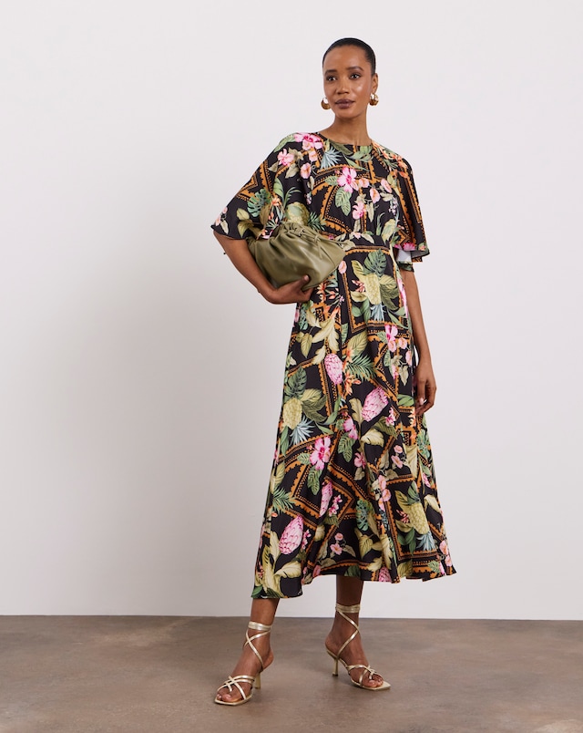 green trench dress Hyacinth House Olive Green Ruffle Collar Louisa Maxi Dress Olive Green / XL