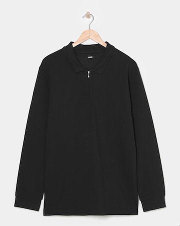 Long Sleeve Textured Jersey Polo- Black