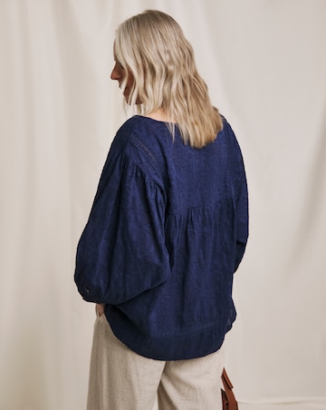 Julipa Pure Cotton Volume Sleeve Textured Blouse