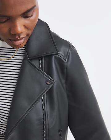 Black Faux Leather Relaxed Biker Jacket