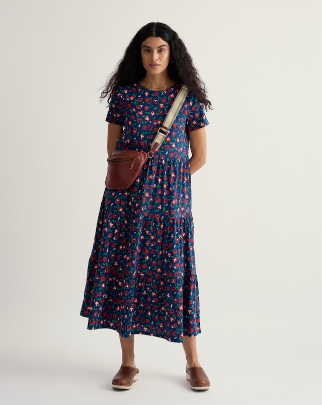 Seasalt Cornwall Short Sleeve Line Strokes Tiered Dress