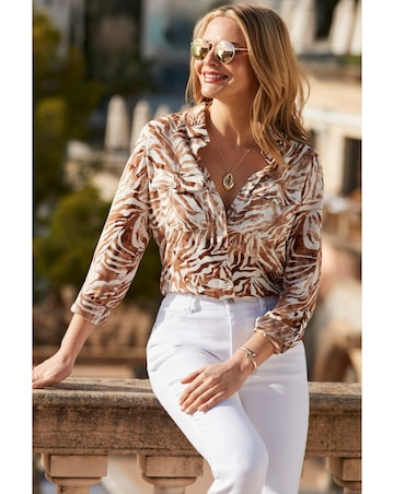 Sosandar Animal Print Relaxed Utility Shirt