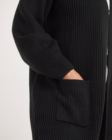 Black Fisherman Rib Cardigan