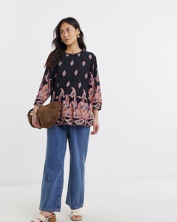 Border Print Peplum Top