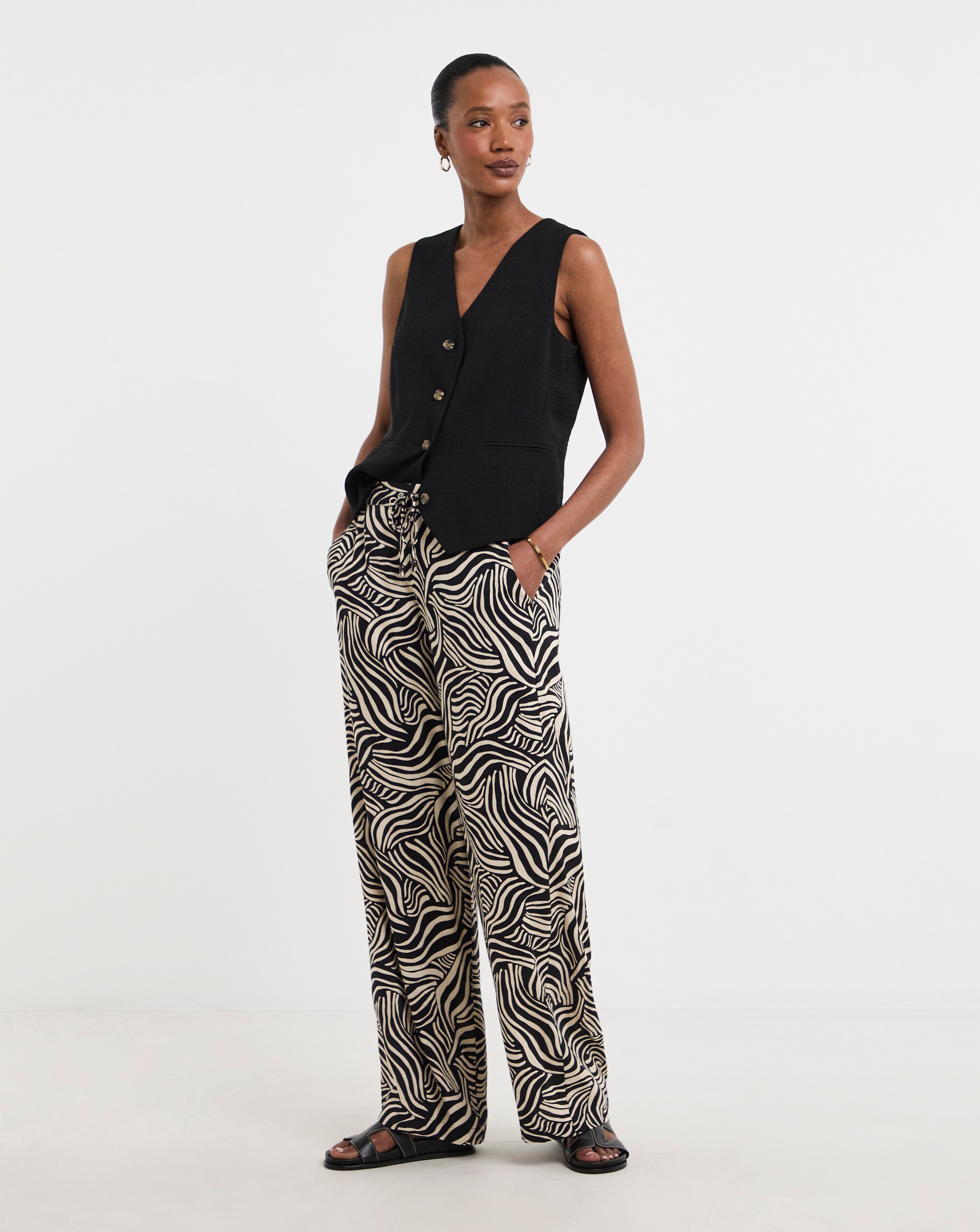 Mono Print Wide Leg Trousers