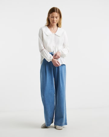 Womens Collar Detail Button Through Blouse - Ivory