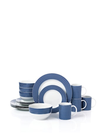 Waterside 16 Piece Blue Linear Dinner Set