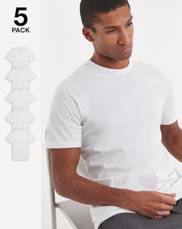 5 Pack White Crew Neck T-Shirts Long