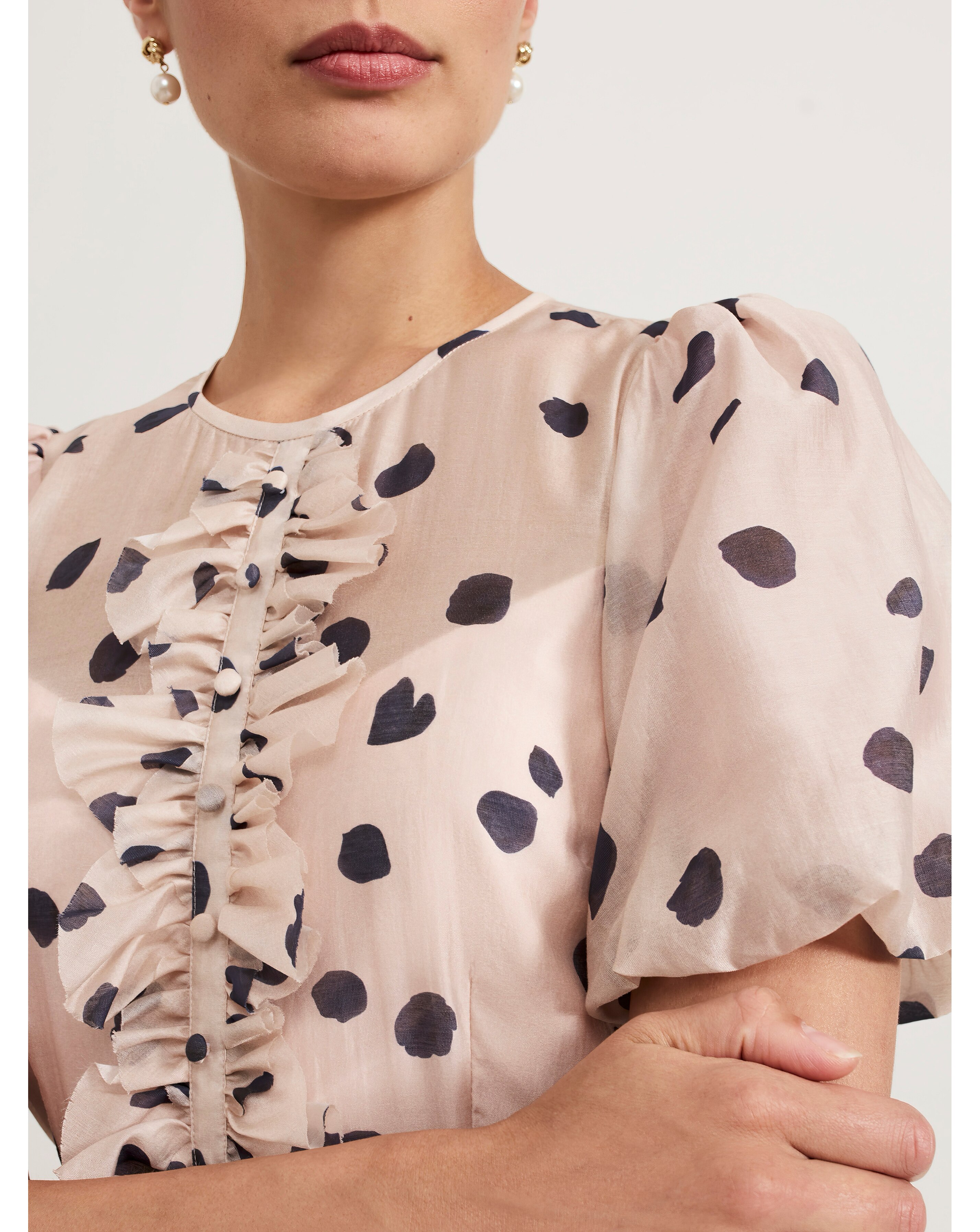 Phase Eight Nicola Spot Ruffle Midi Dress | JD Williams