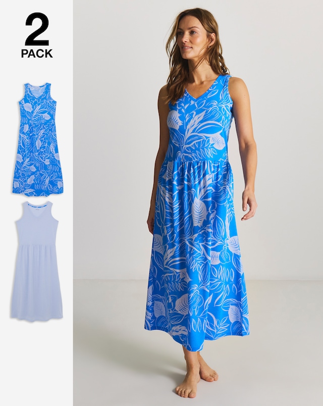 JD Williams (2 Pack) Value Midi Nighties Leaf Print