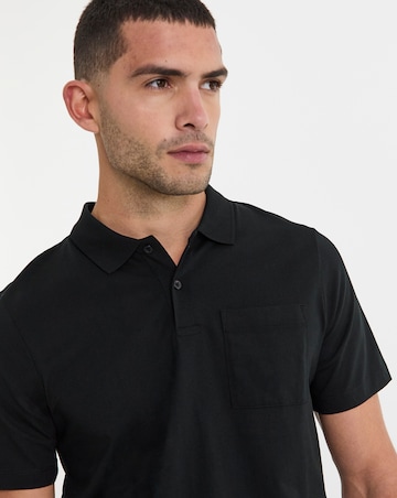 Pure Cotton Jersey Pocket Polo Long Length- Black