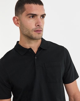 Pure Cotton Jersey Pocket Polo Long Length- Black