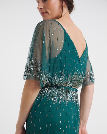 Joanna Hope Green Linear Beaded Maxi Dress