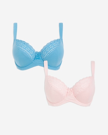 Pretty Secrets (2 Pack) Jane Full Cup Wired Bras (D-K) Pink/Blue