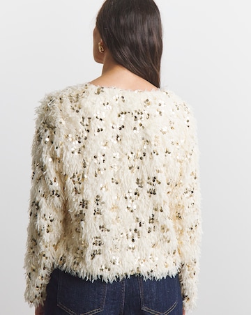 Joanna Hope Faux Fur Sequin Jacket