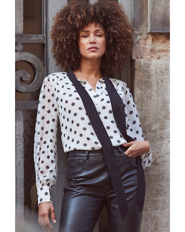 Sosandar Contrast Neck Polka Shirt